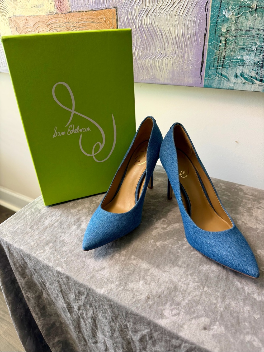 Brand New Sam Edelman Denim Blue Pointed Toe Stiletto Pumps Size 9.5